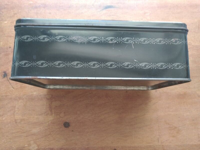 Vintage black art deco metal box with fish decoration