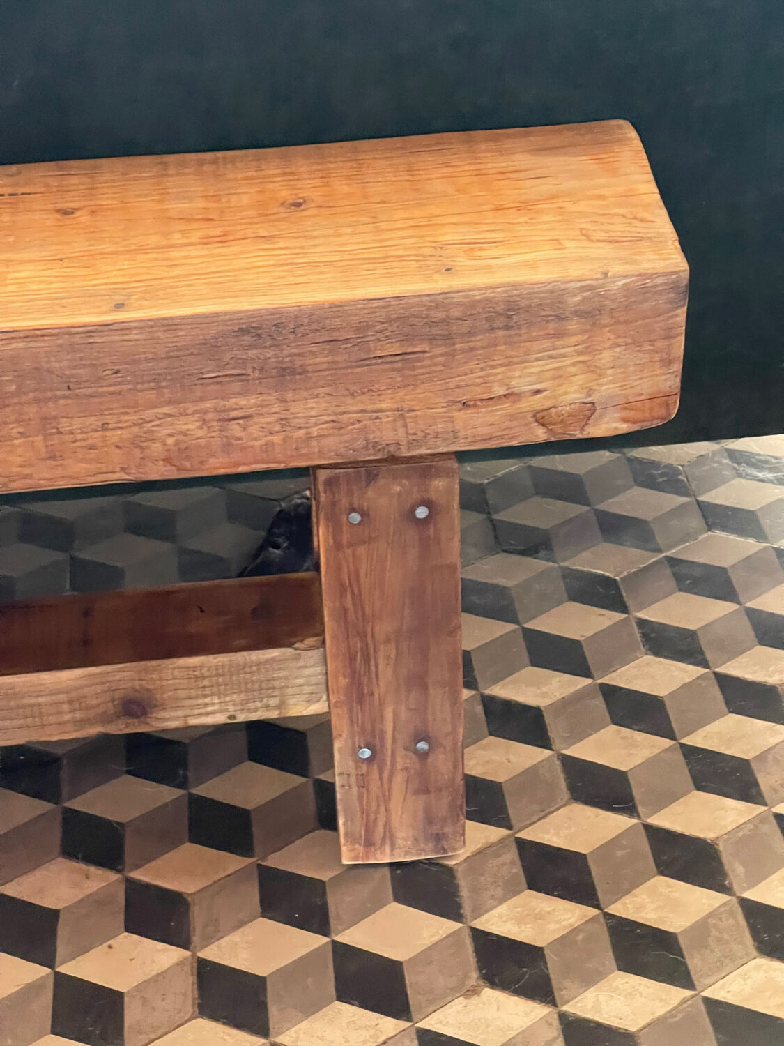 Old raw wooden bench