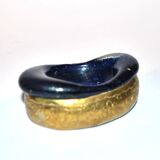 Iran ashtray bowl in iranian cobalt blue bubble glass and engraved brass