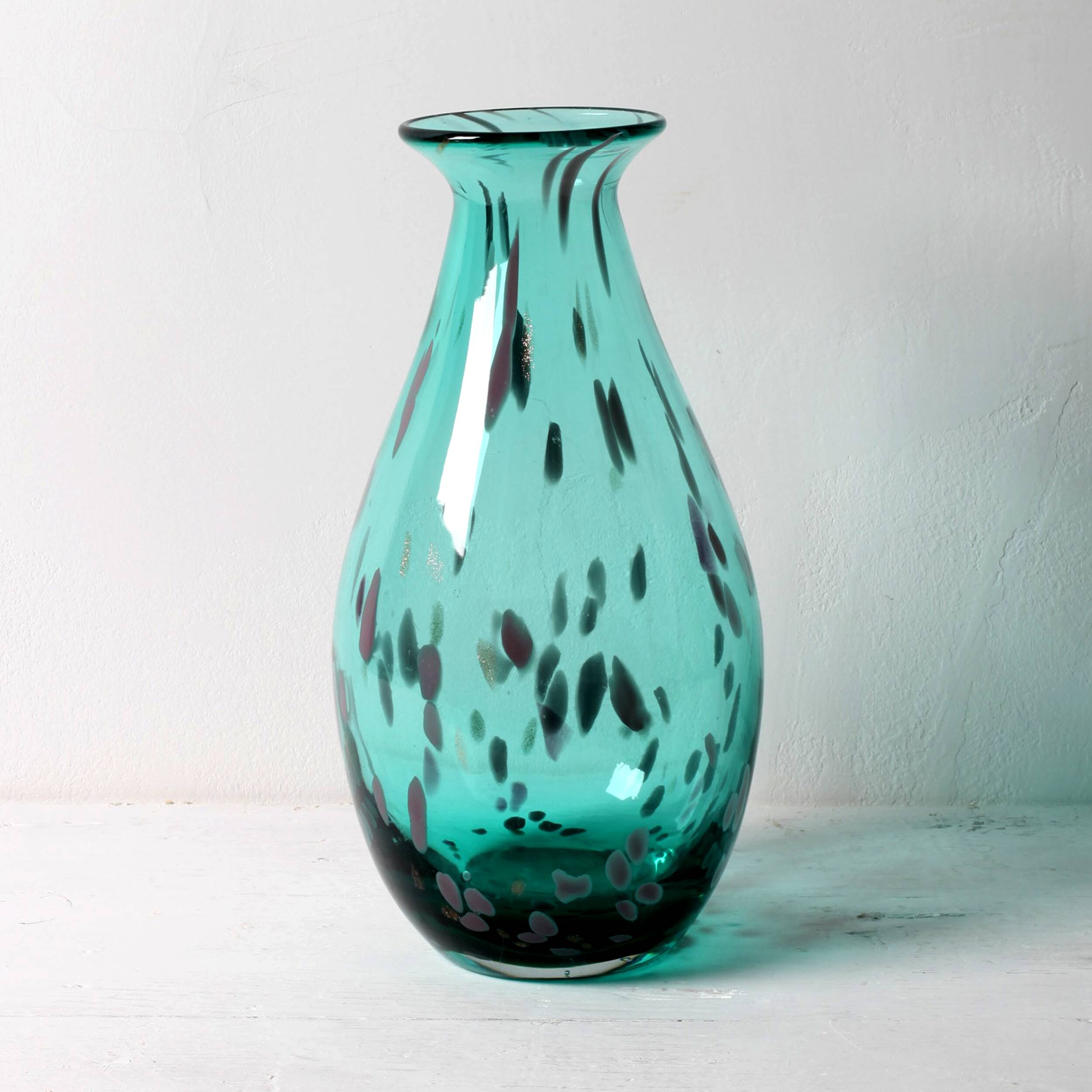 Vase rare en verre d'art Lenox American Design, bleu sarcelle et moucheté d'or, années 1990