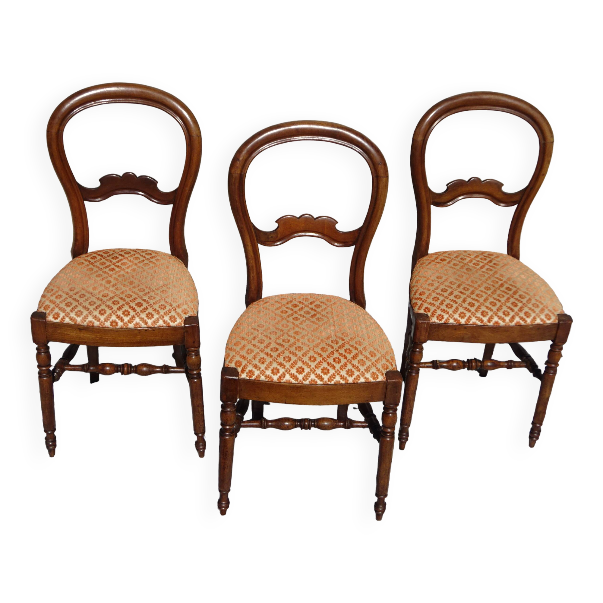 Antique Louis Philippe style chairs in walnut and velvet