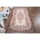 1970s Vintage Turkish Oushak Handmade Wool Cotton Pink Area Rug 173x293