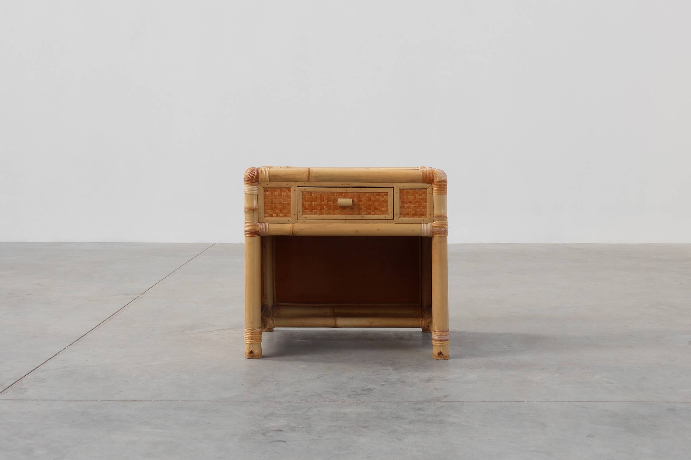 Italian 1970s bamboo and wicker chest of drawers or nightstand