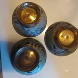 3 enameled brass cups with parrots