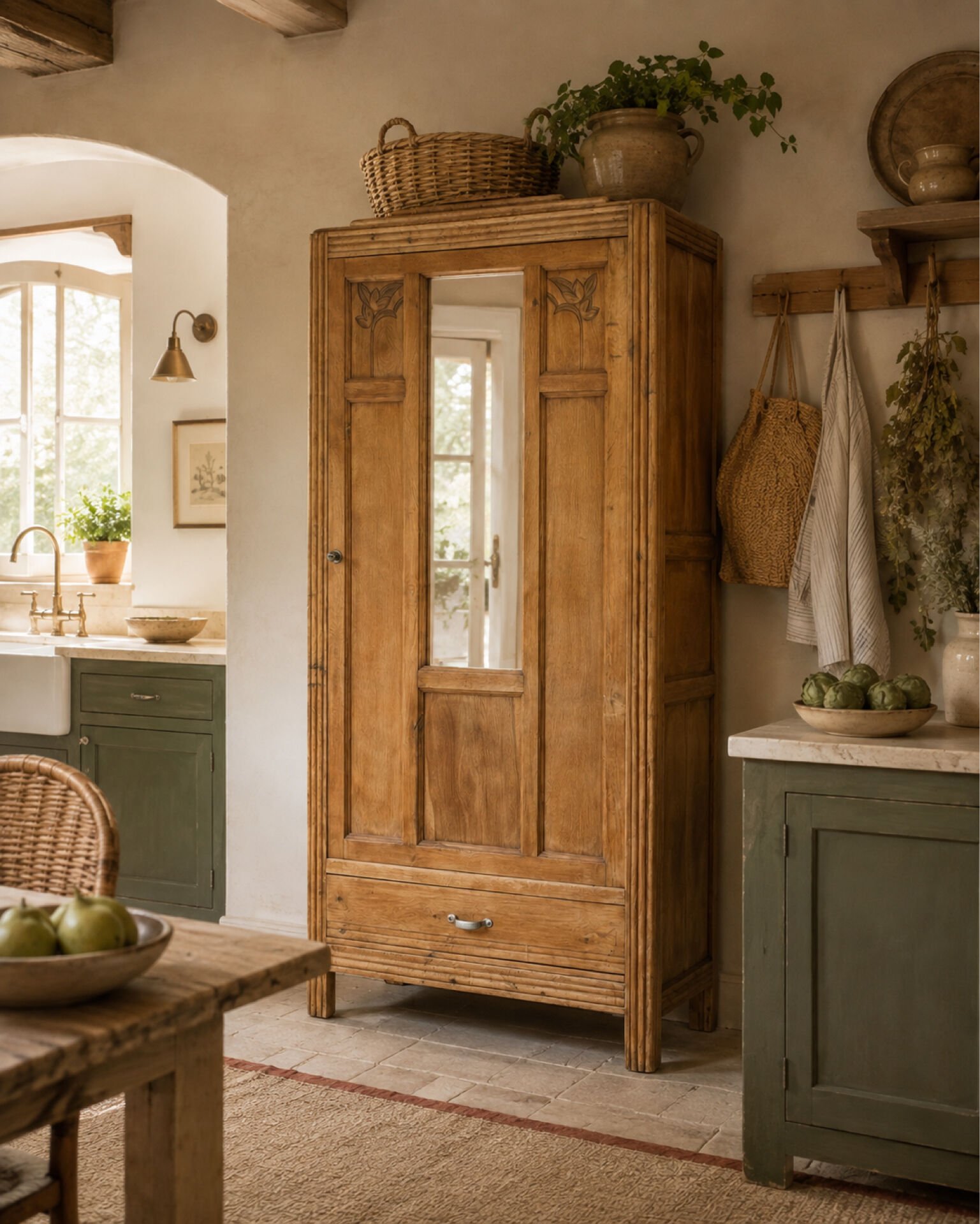 Parisian Art Deco wardrobe in raw oak, renovated.