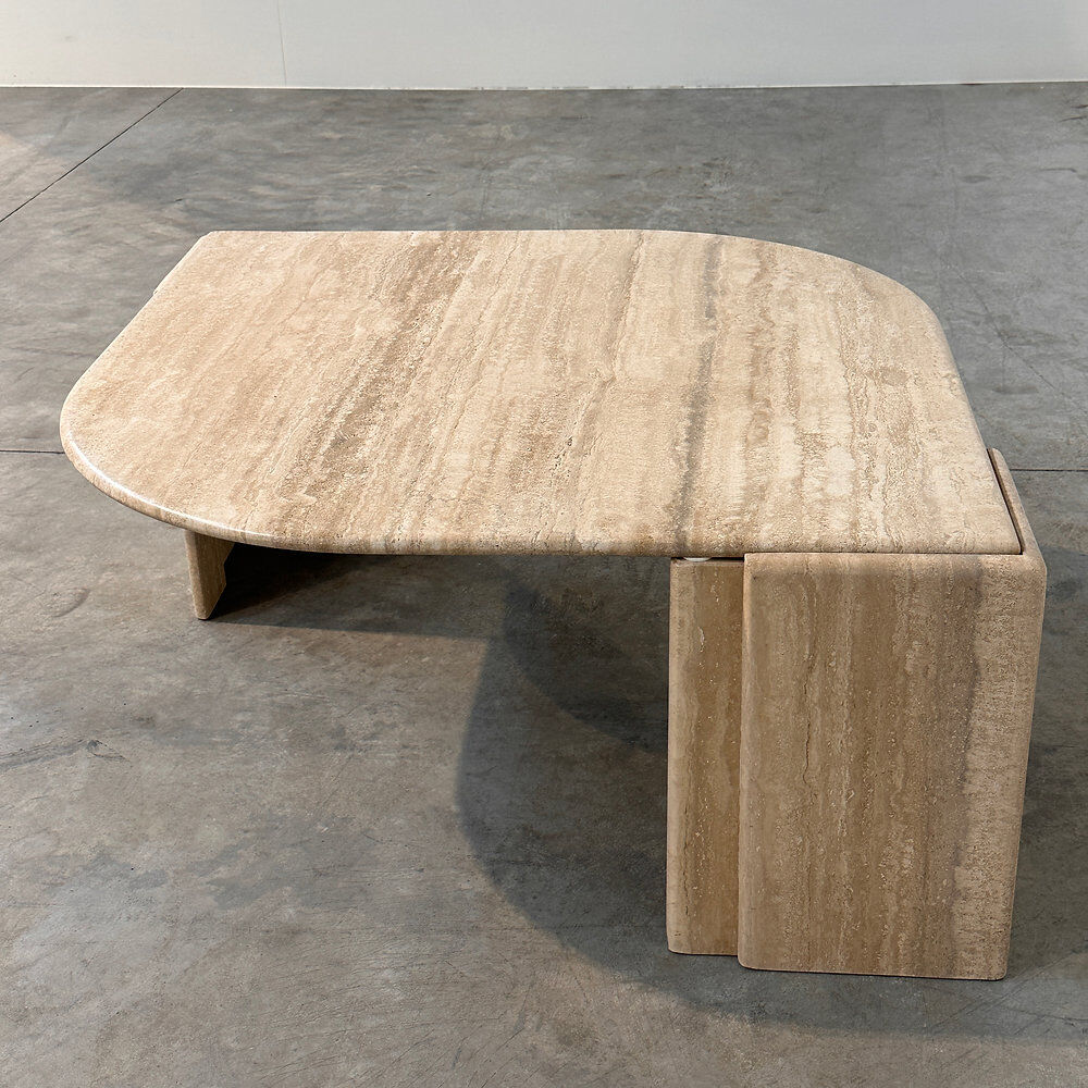 Italian travertine sculptural eye shaped coffee table, 1980s