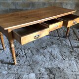 Louis Philippe style table / desk with 3 drawers in solid cherry wood and turned base