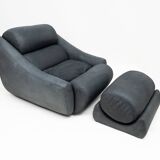 Large lounge chair and ottoman in leather, 1970