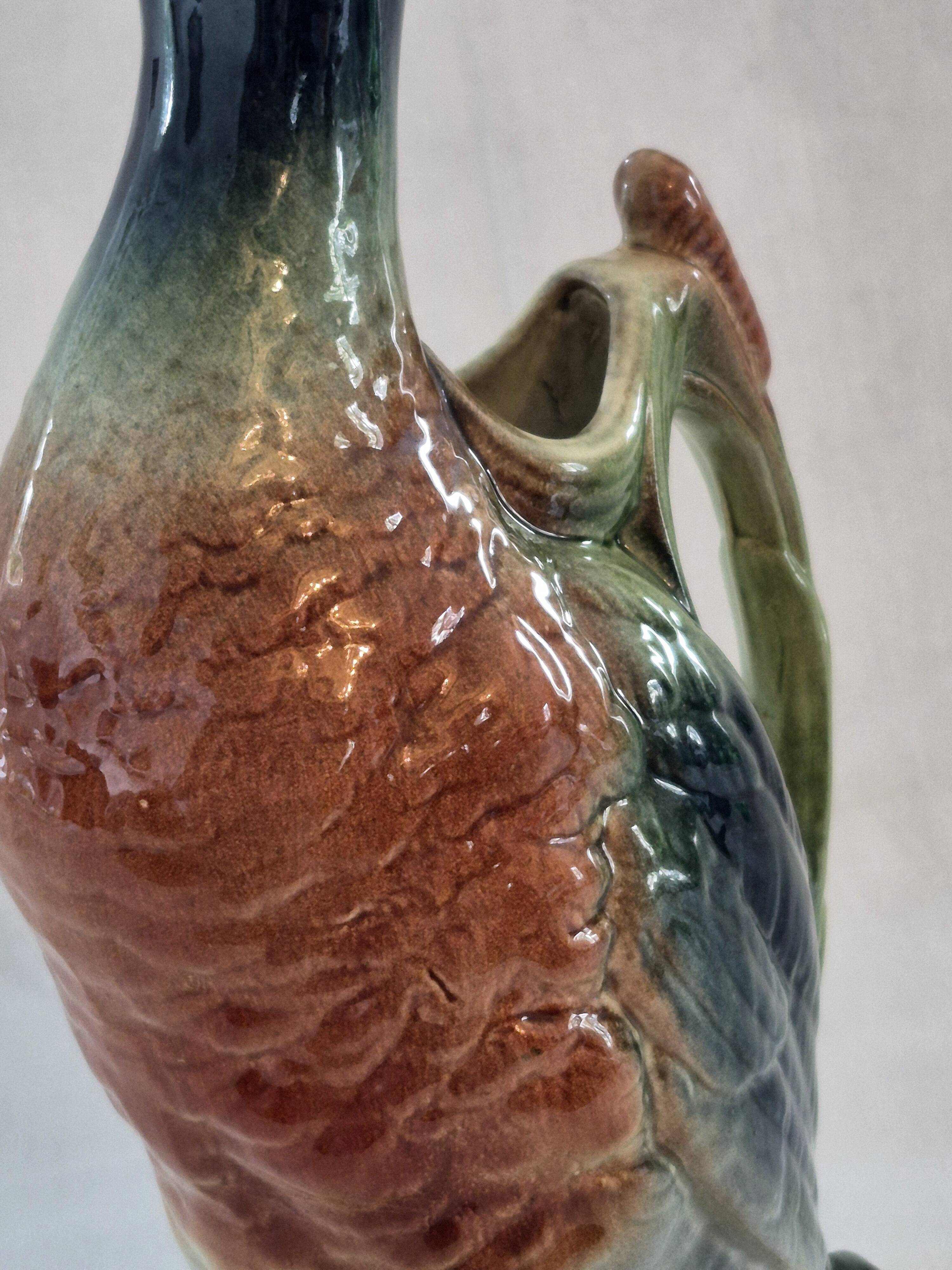 Zoomorphic pitcher barbotine Saint Clément Mallard Duck A028