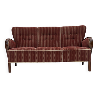 1960s, Danish 3-seater sofa, red furniture wool, beech wood.