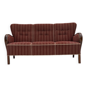 1960s, Danish 3-seater sofa, red furniture wool, beech wood.