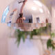 Vintage chrome dome suspension light, space age 70s, concentric rings bla.