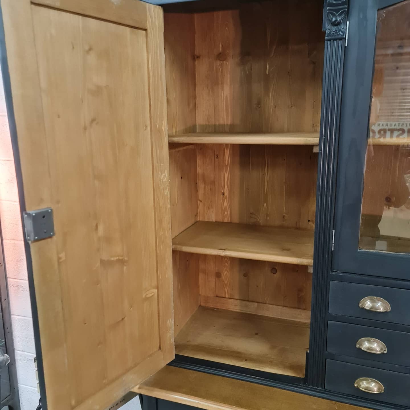 Large cabinet cabinet patina black buffet bookcase drawers