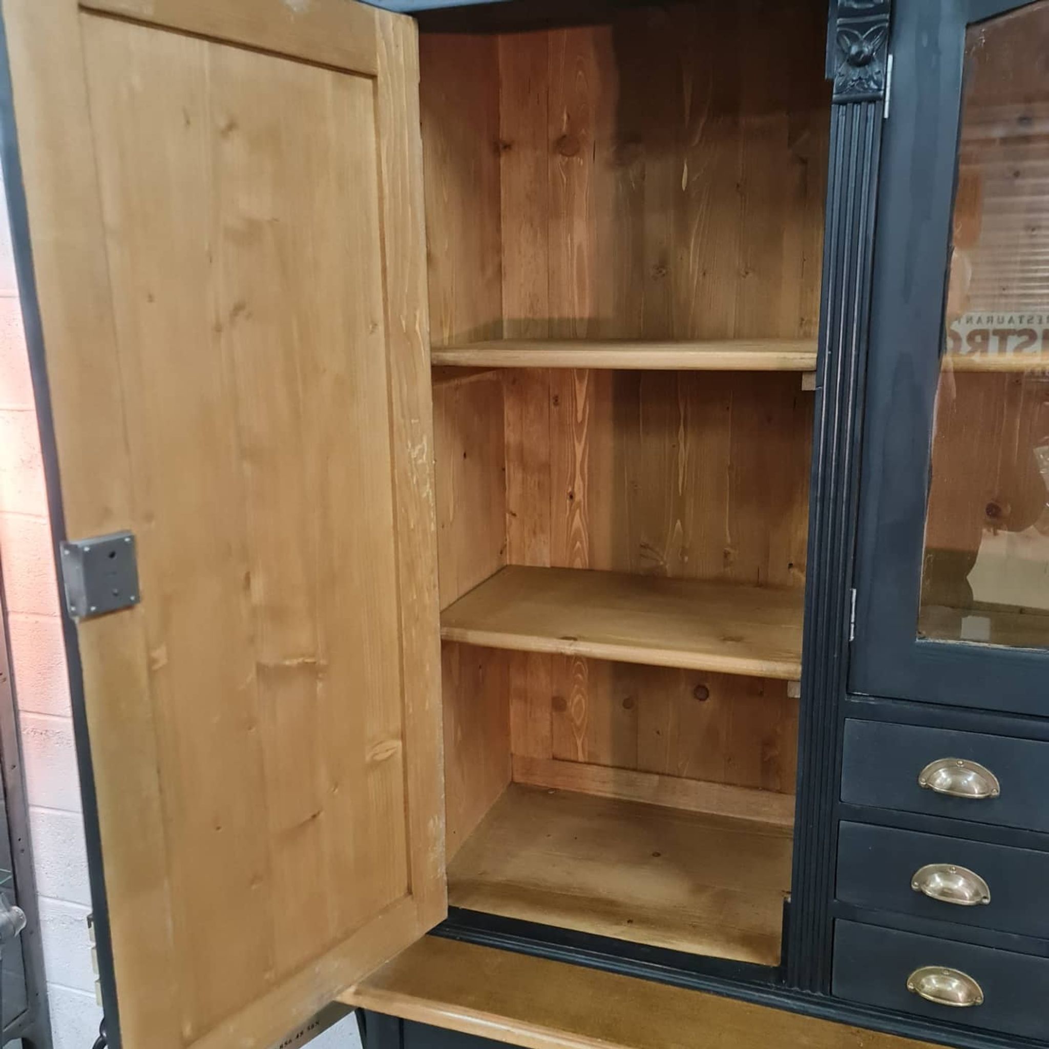 Large cabinet cabinet patina black buffet bookcase drawers