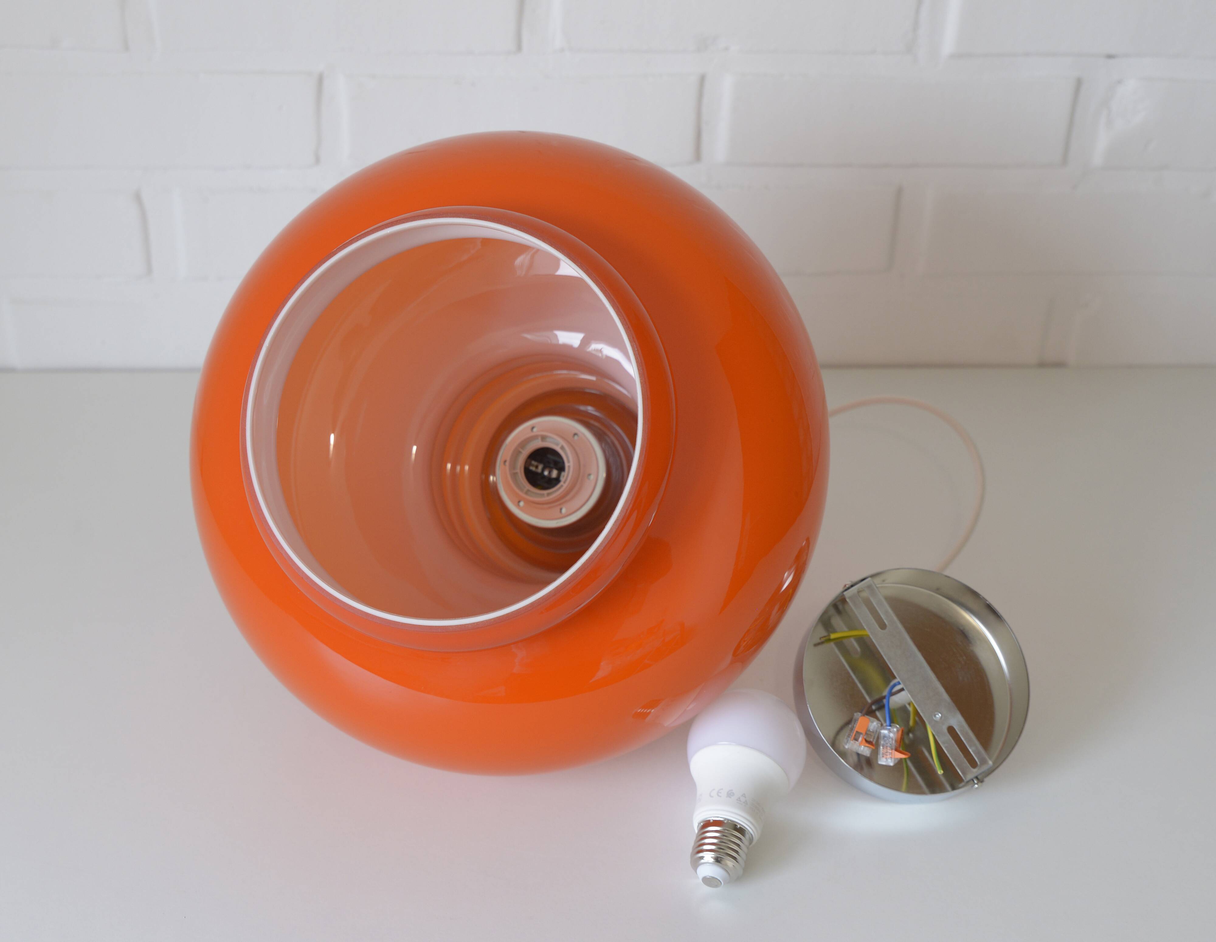 Vintage Orange Glass Pendant Light: Mid-Century Modern Hanging Lamp