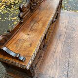 19th-century Renaissance carved oak desk with chair