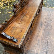 19th-century Renaissance carved oak desk with chair