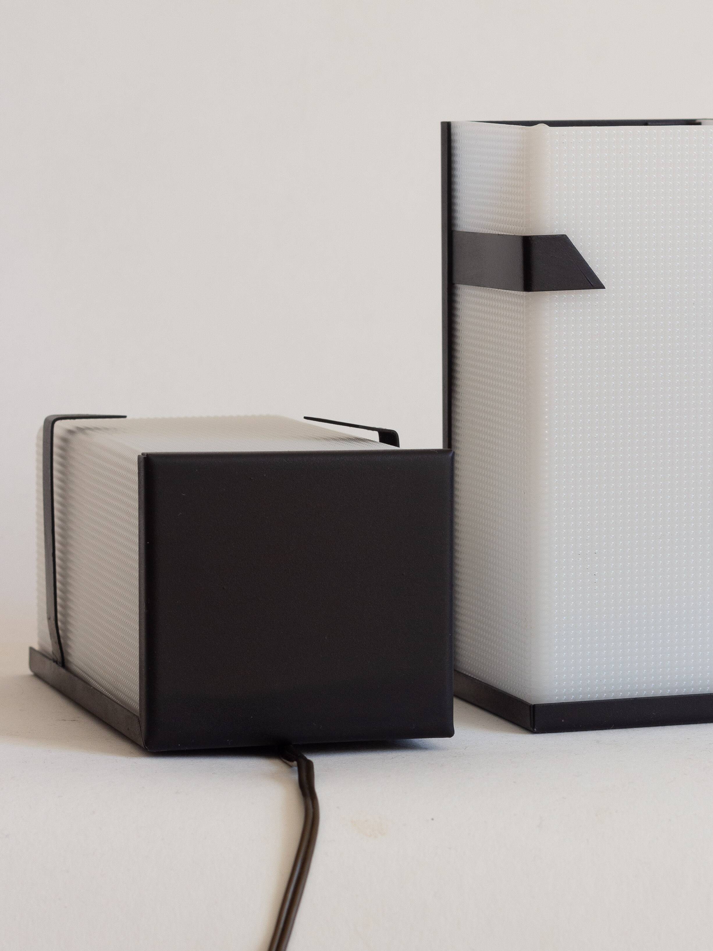 Pair of modernist metal wall lights with perspex diffuser, 1950s/1960s