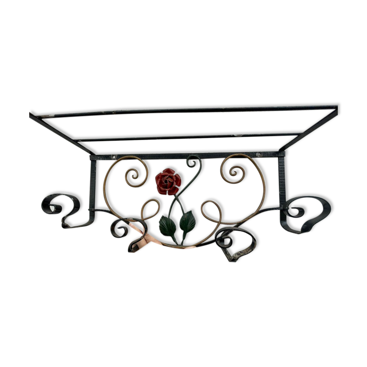 coat rack, hat rest 4 hooks wrought iron polychrome floral decoration