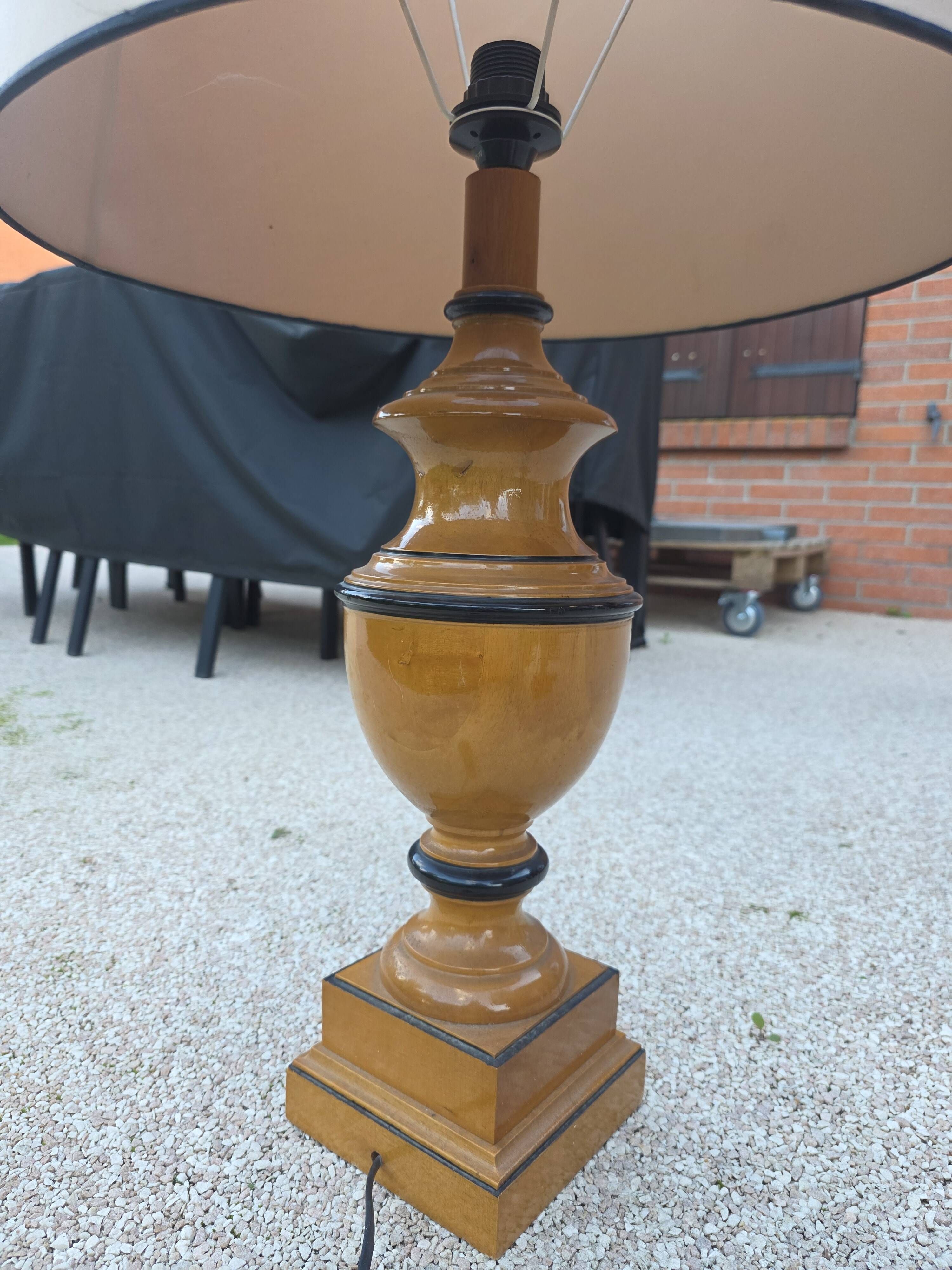 Pair of large Le Dauphin Verdennes lamps made of turned wood from the 1970s.