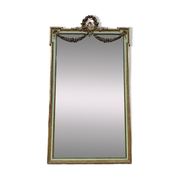 Miroir de style Louis XVI à la feuille d'or et laqué vert