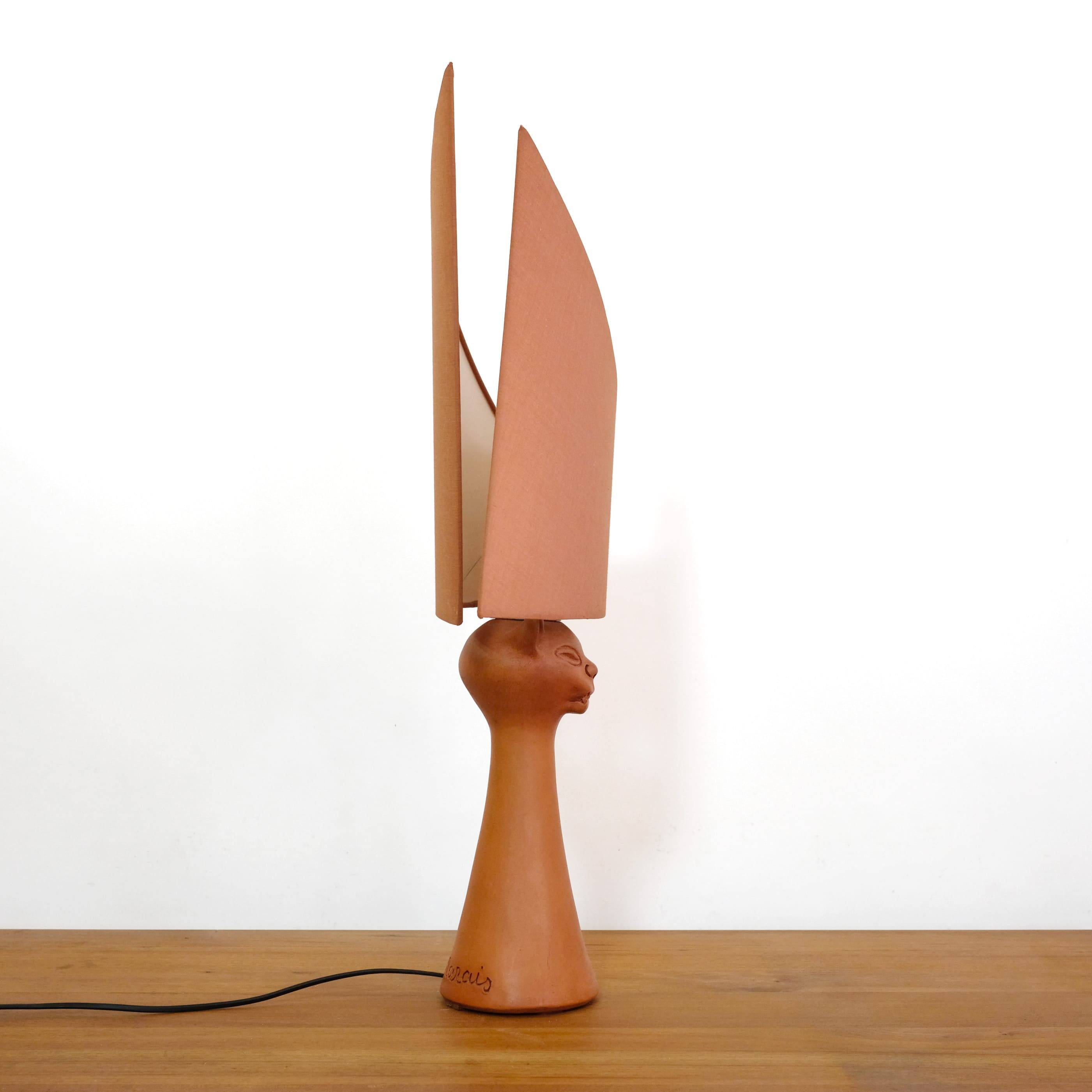Jean Marais, terracotta cat lamp from the 70s-80s.