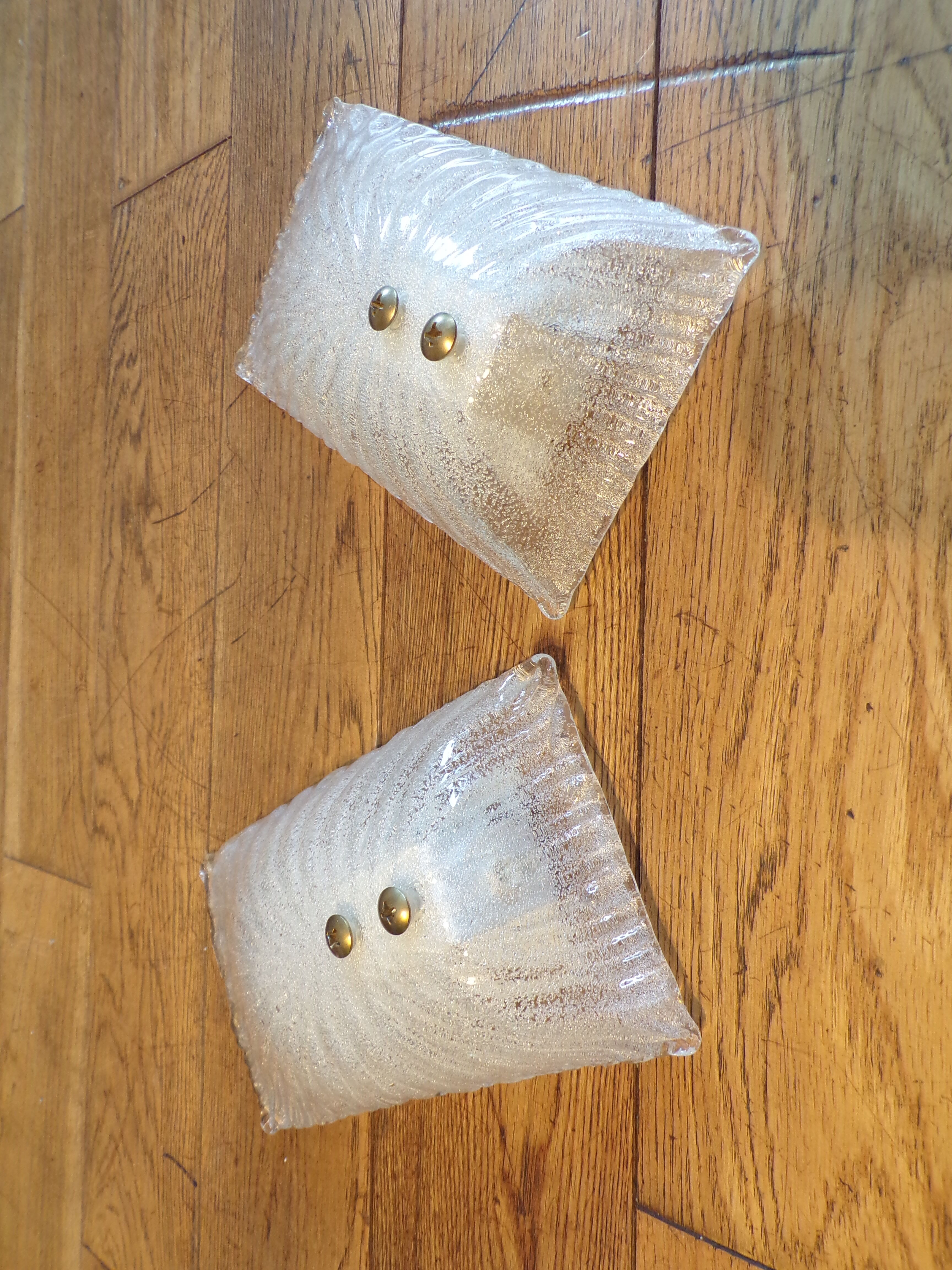 Pair of pressed glass wall lamps