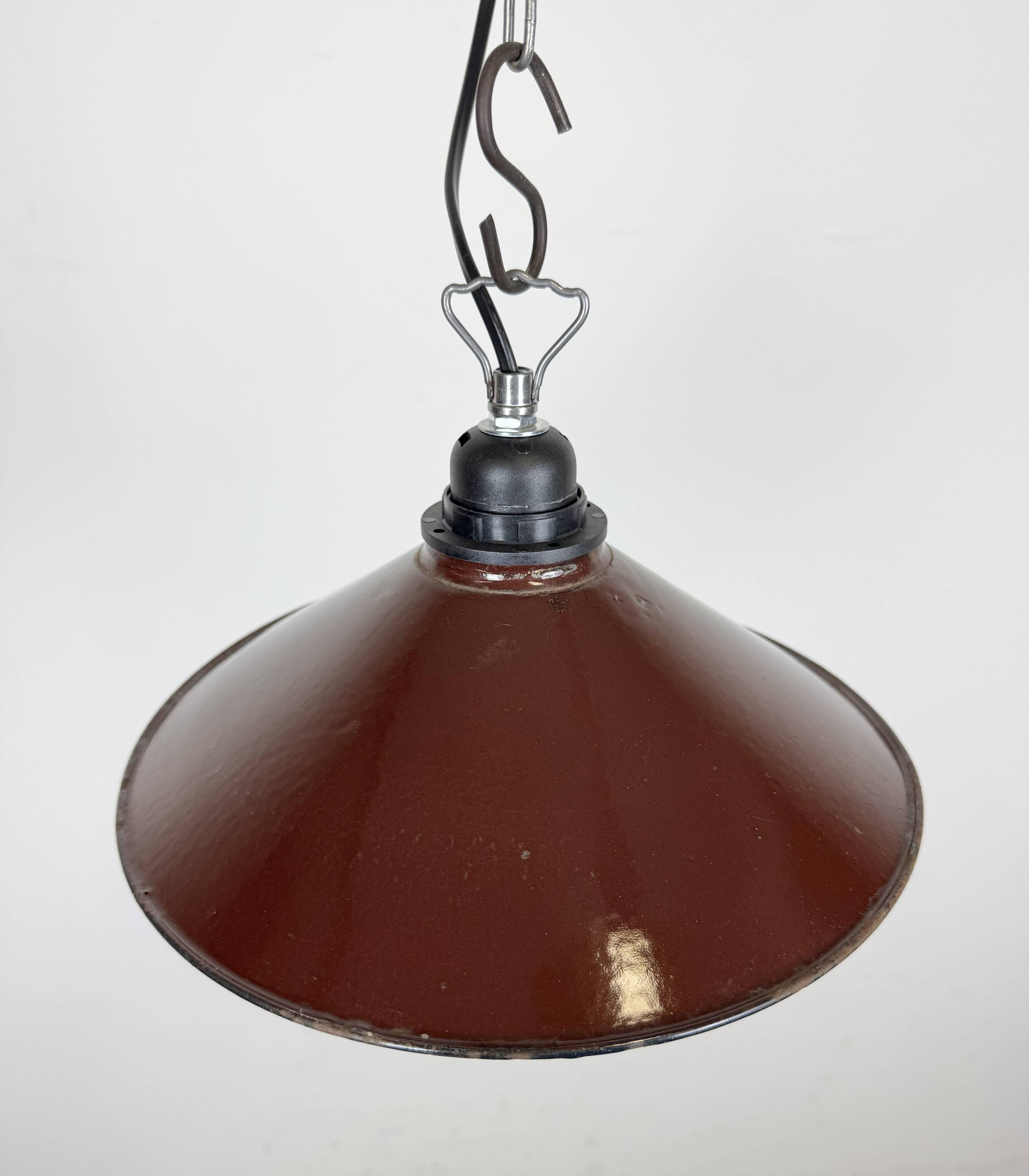 Industrial Dark Red Enamel Factory Pendant Lamp, 1960s
