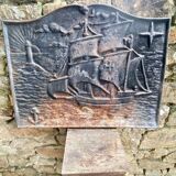 Plaque ancienne en fonte à décor maritime, XXème siècle