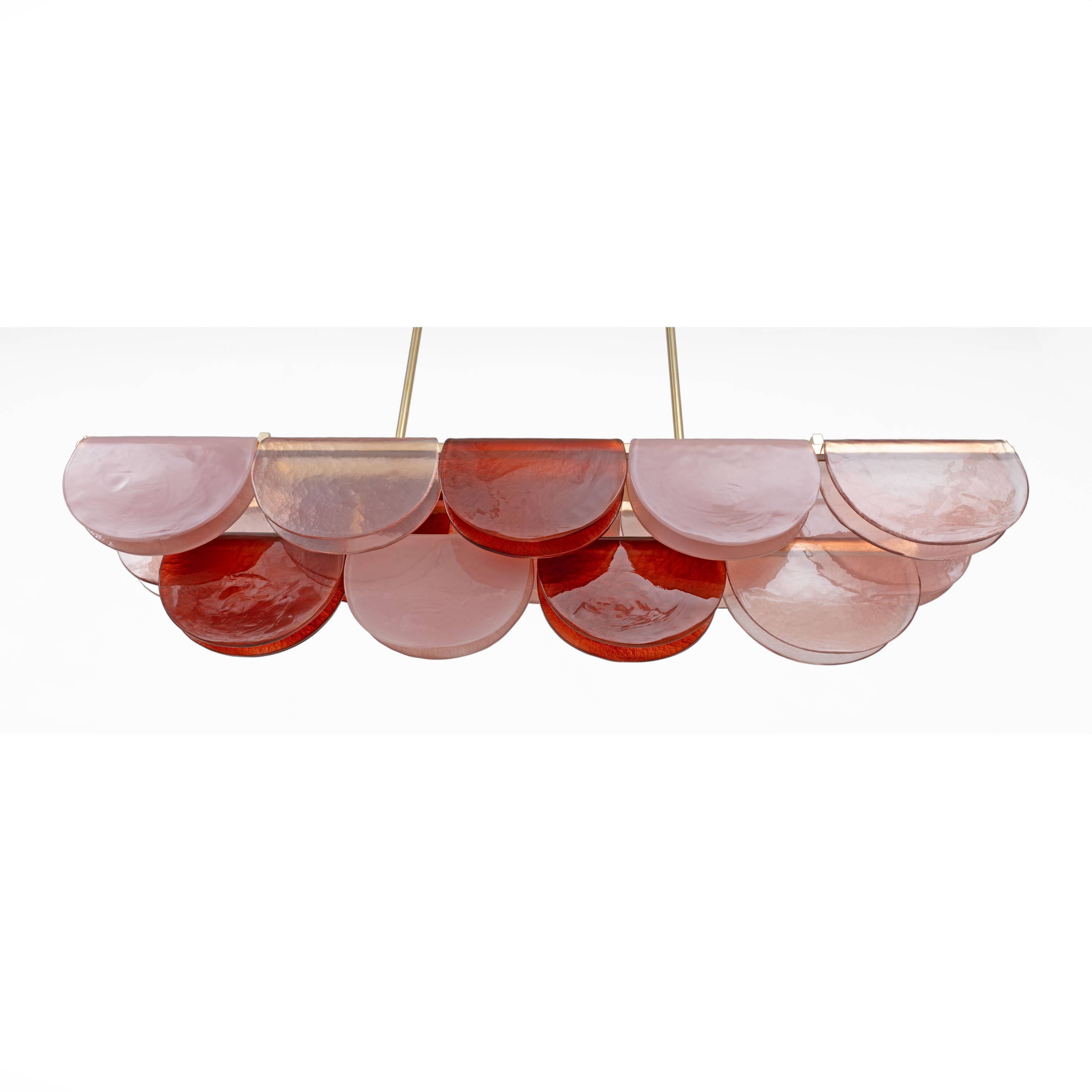 Italian Murano Glass and Brass Modular Linear Chandelier in Pink and Red