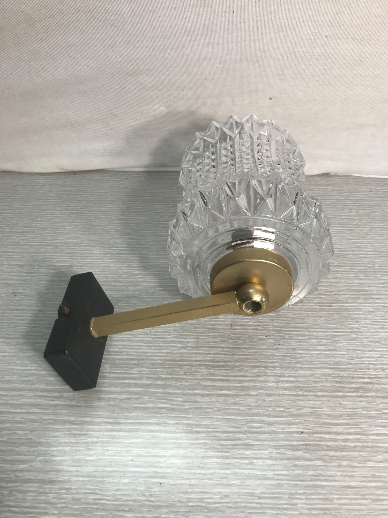 Vintage wall sconce with black metal sconce and glass reflector molded, 70s