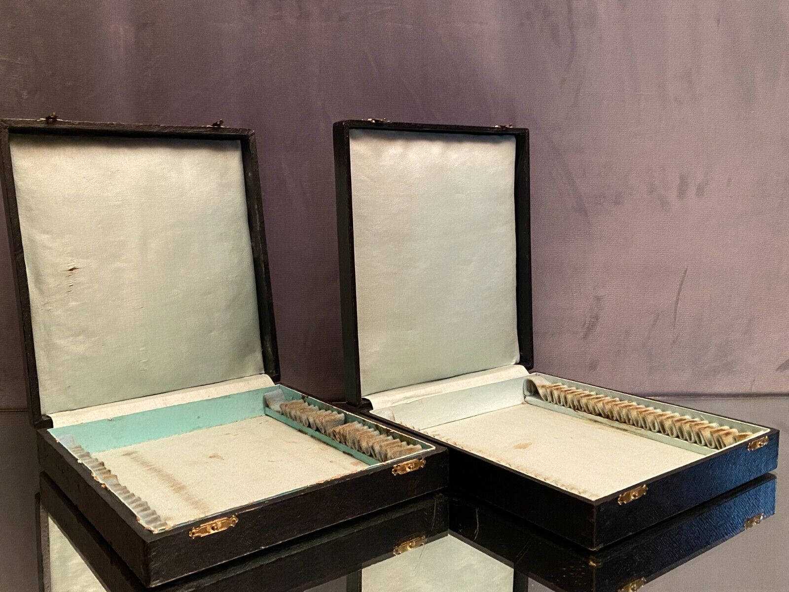 Paire de coffrets de rangement fin XIXe pour couverts argenterie