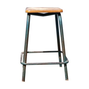 Tabouret haut industriel en bois