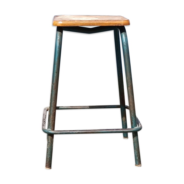 Tabouret haut industriel en bois