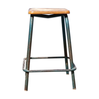 Tabouret haut industriel en bois