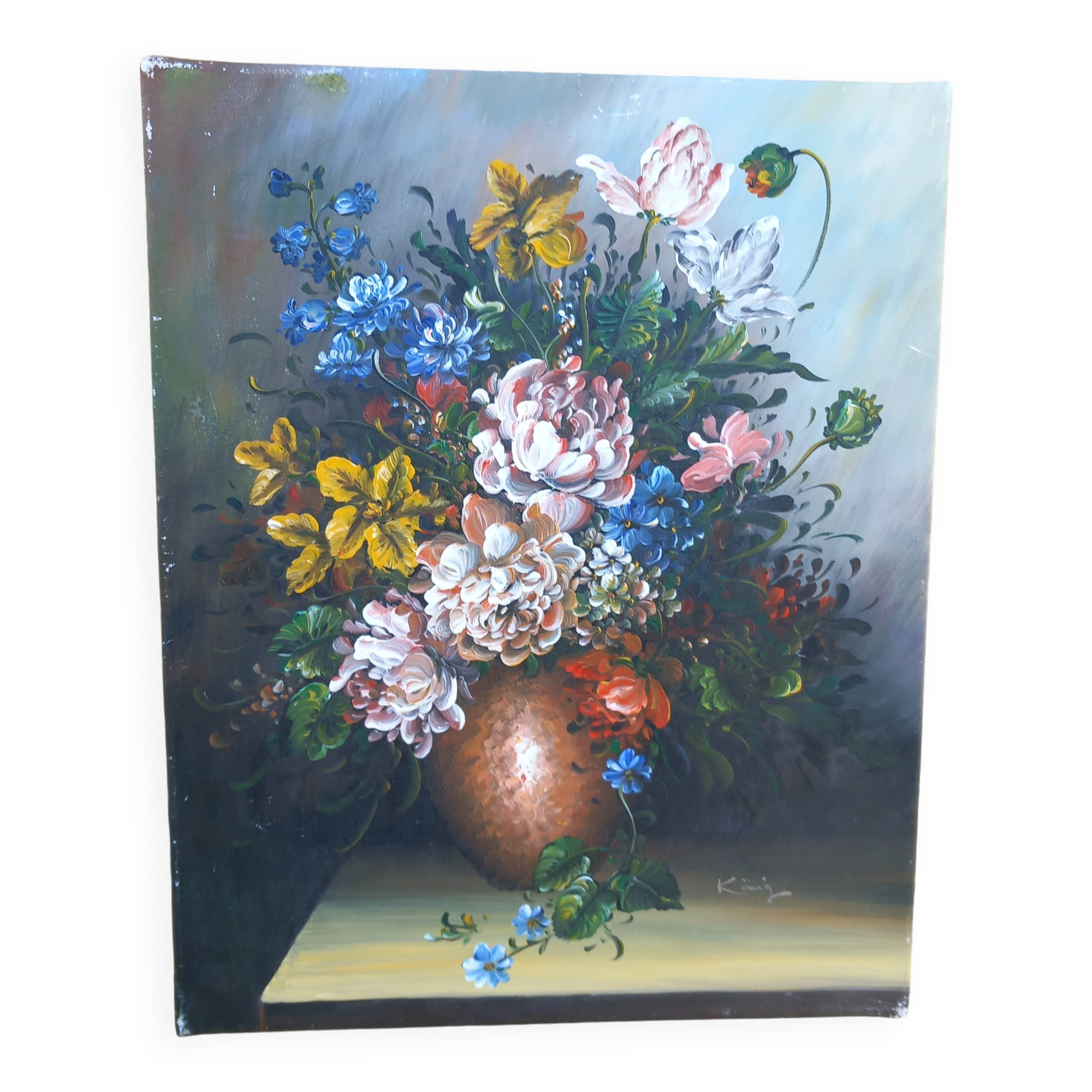 Still life - Floral composition - Oil on canvas signed