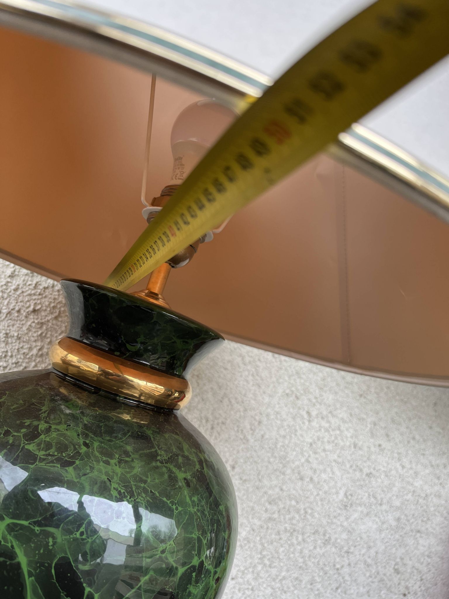 Ceramic Table Lamp with White Shade and Green Marble Effect Base