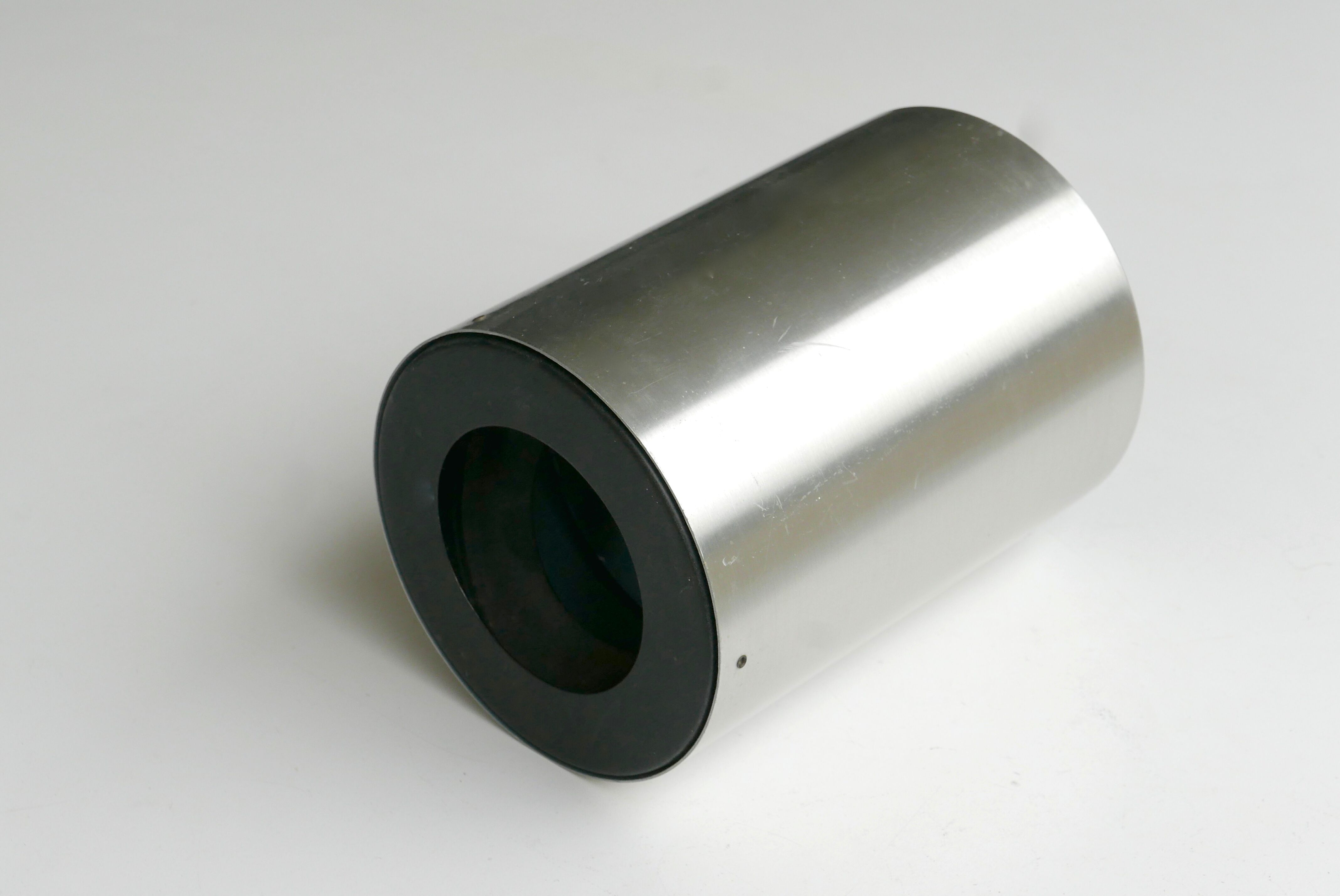 Pair of Rak Amsterdam cylindrical ceiling lights in brushed aluminum, 70s
