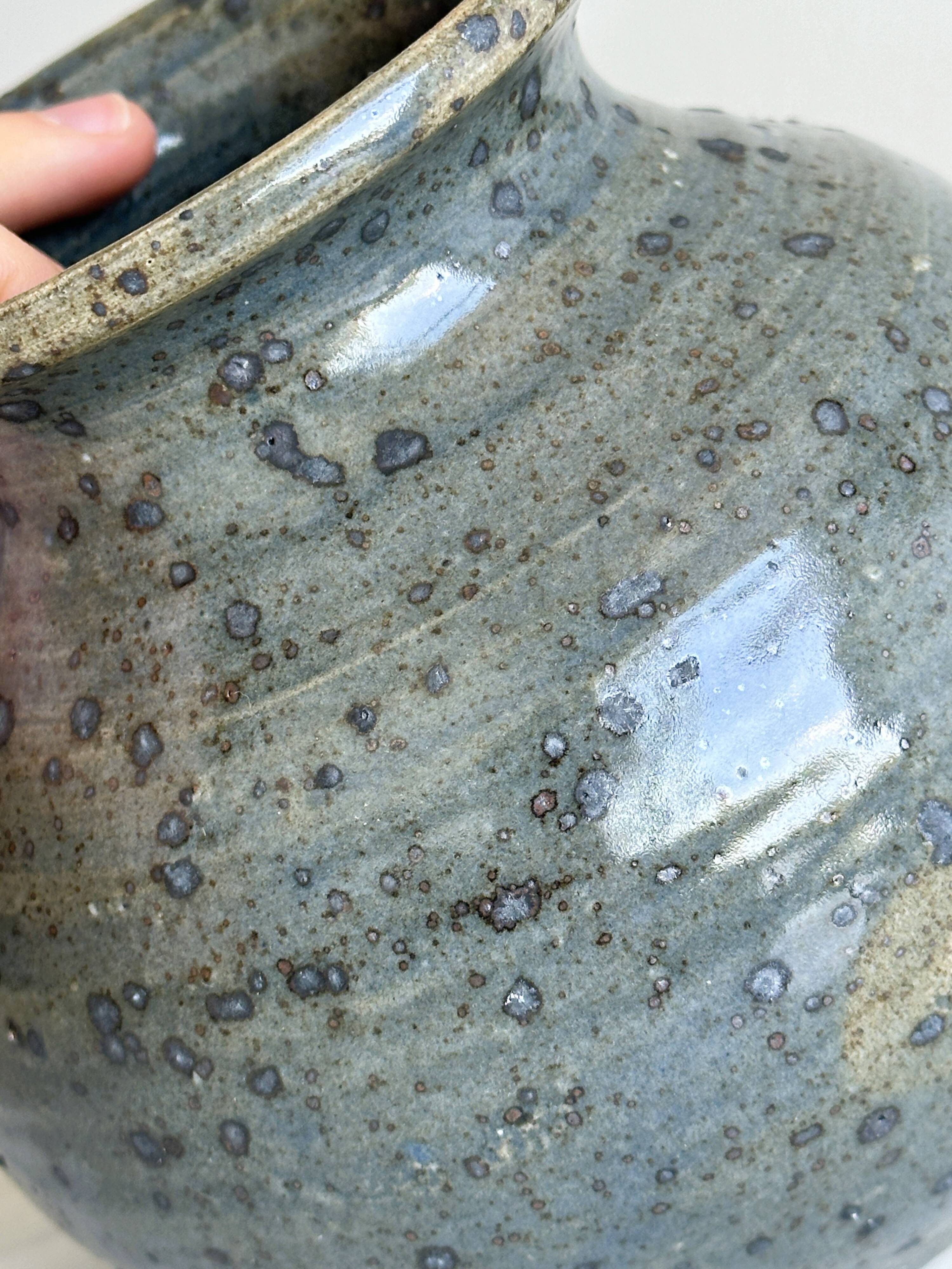 2 stoneware ceramics, vintage glazed stoneware vase