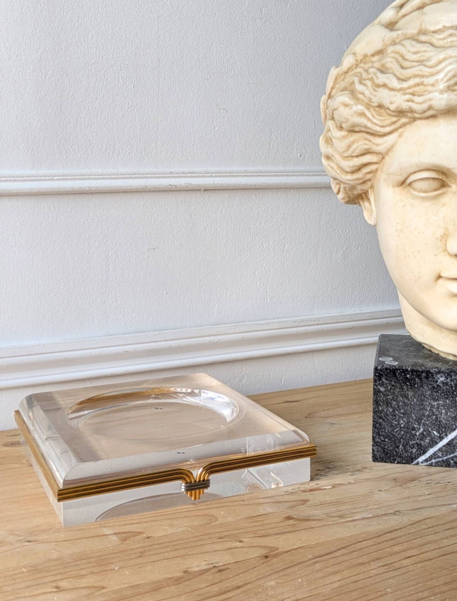 Lucite and brass catchall attributed to Claude Malle/Maison Roméo.