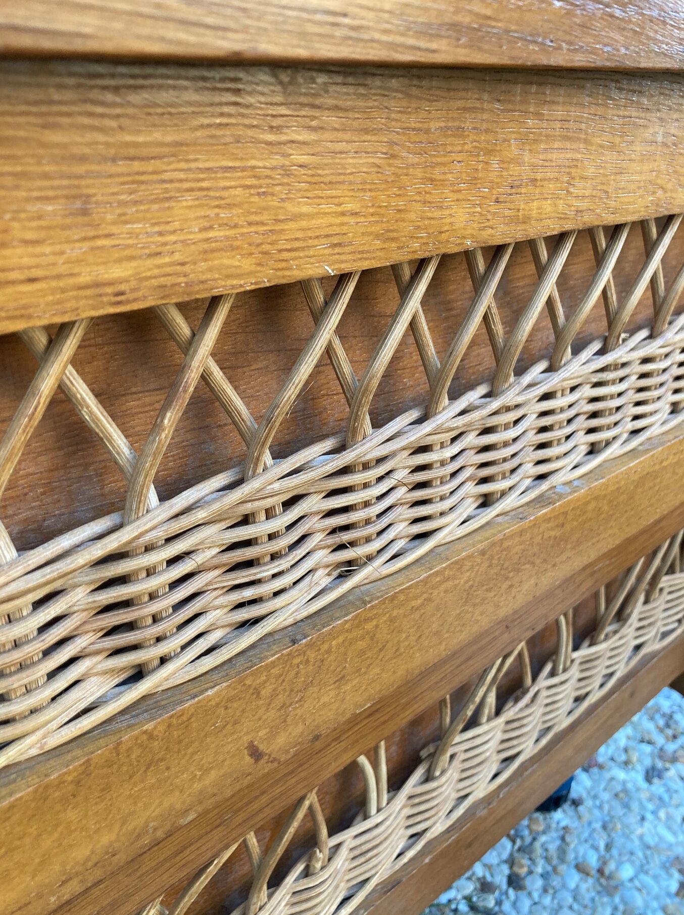 Rattan chest of drawers and vintage wood