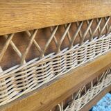 Rattan chest of drawers and vintage wood