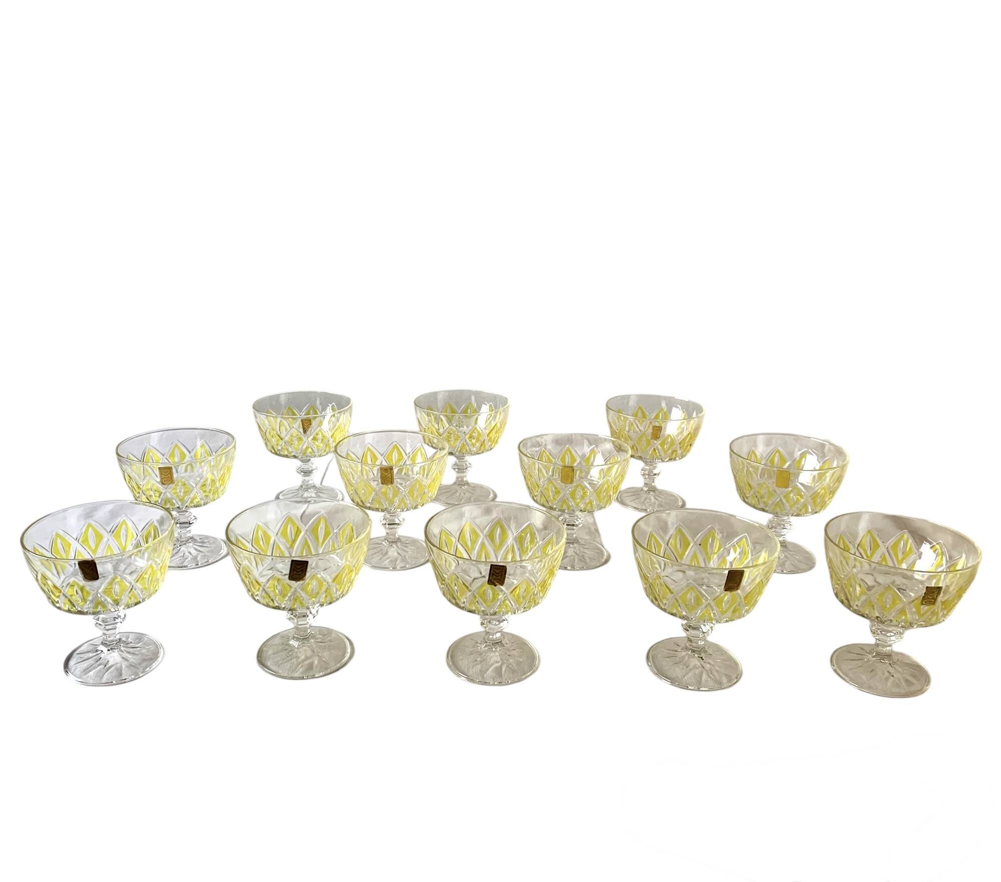 Set of 12 glasses - VMC Reims Arlequin champagne glasses - yellow decor