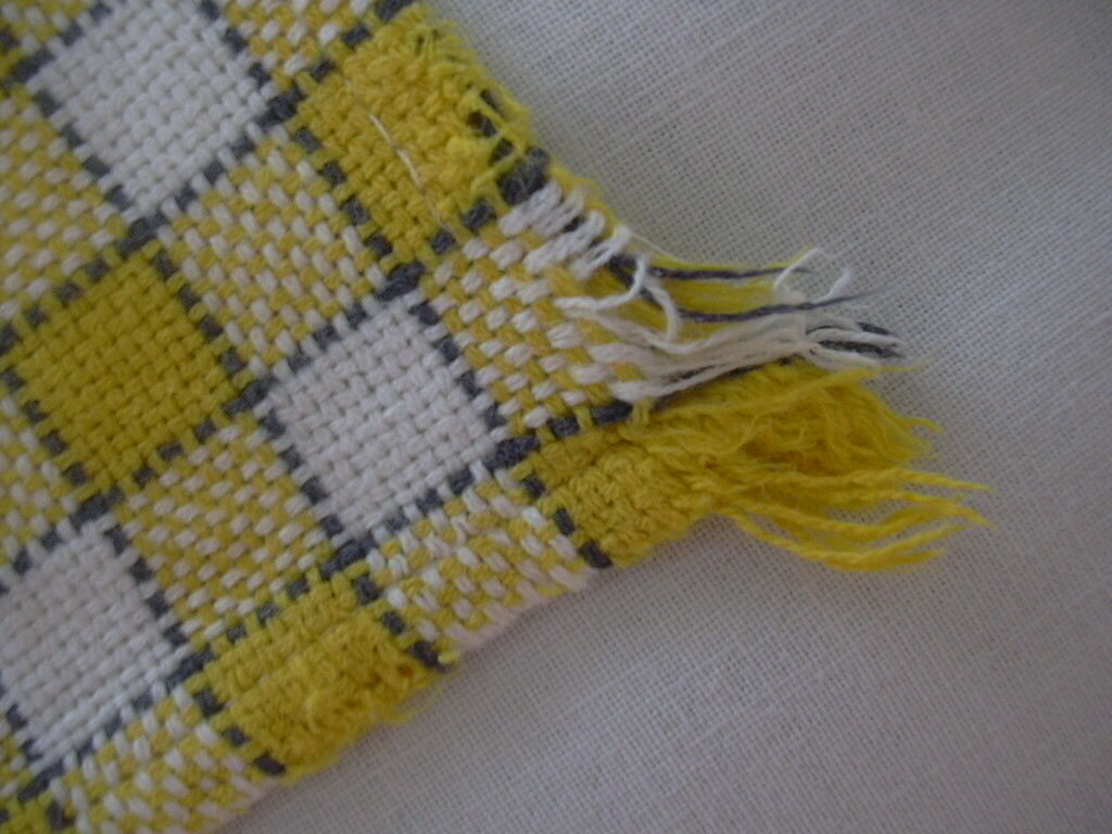 Vintage Vin de Rochers Yellow White Check Woven Cotton Napkins