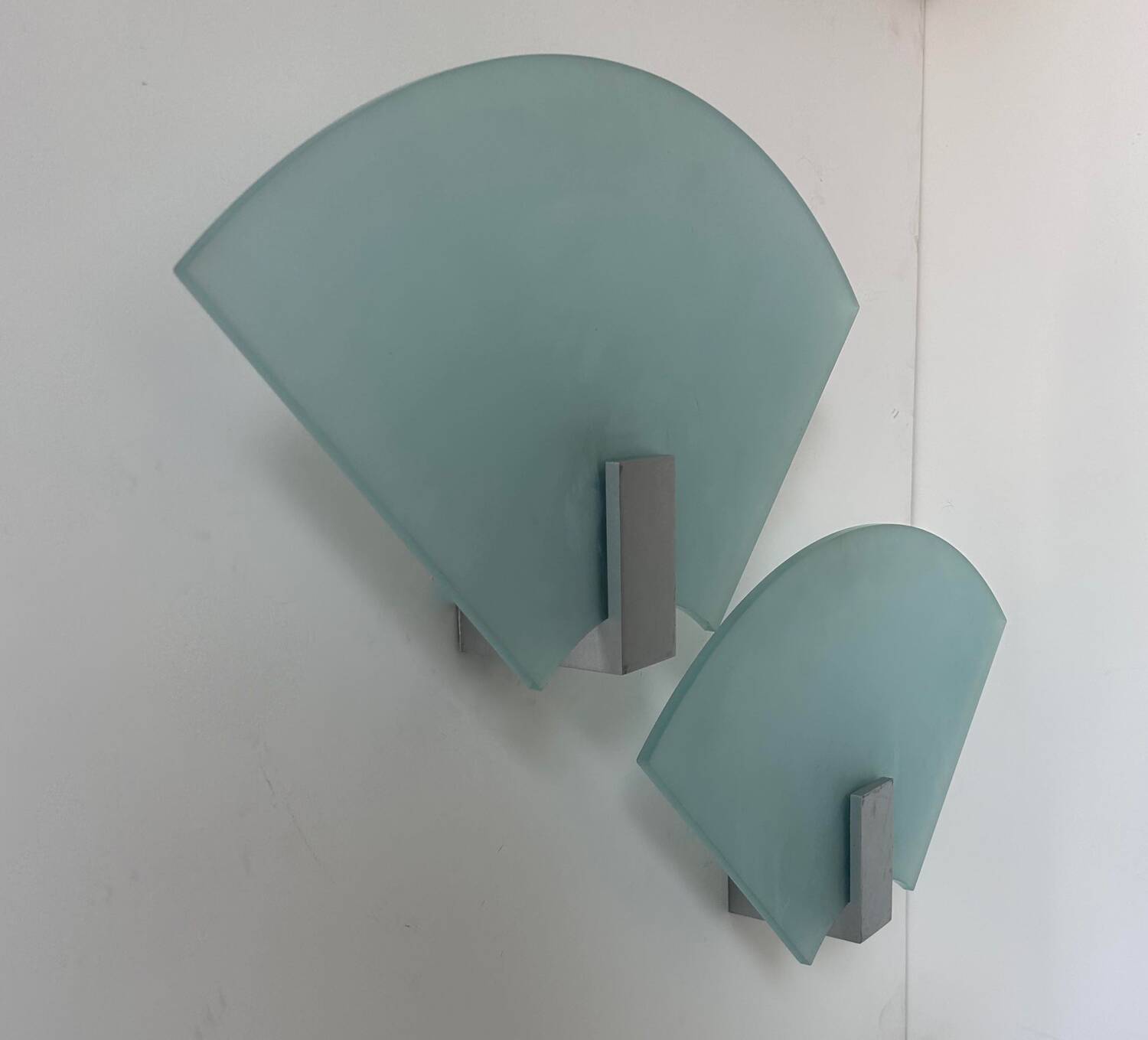 Pair of vintage sandblasted glass wall lights, Italy 1980s