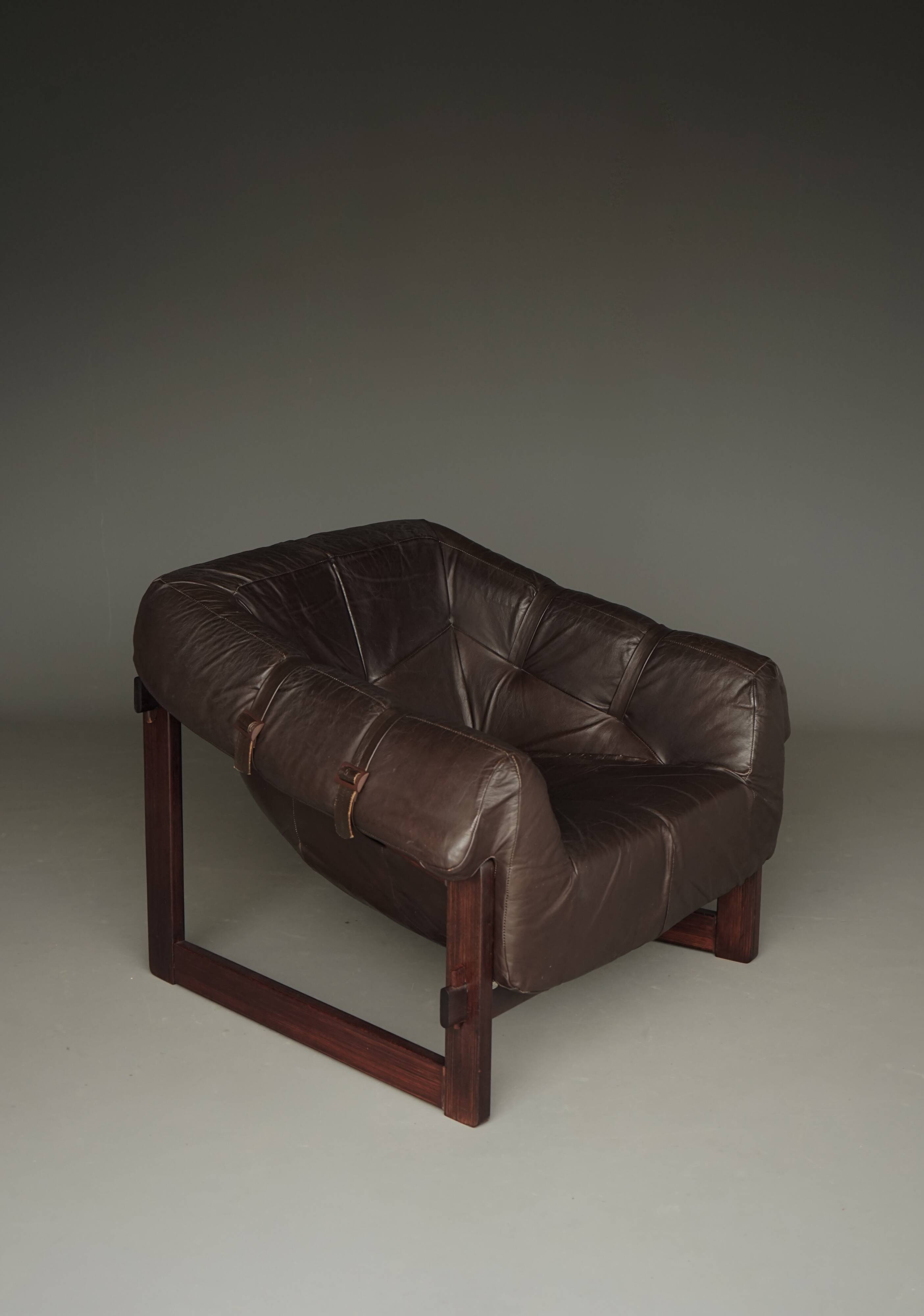 Rare pair of model MP-91 leather lounge chairs by Percival Lafer