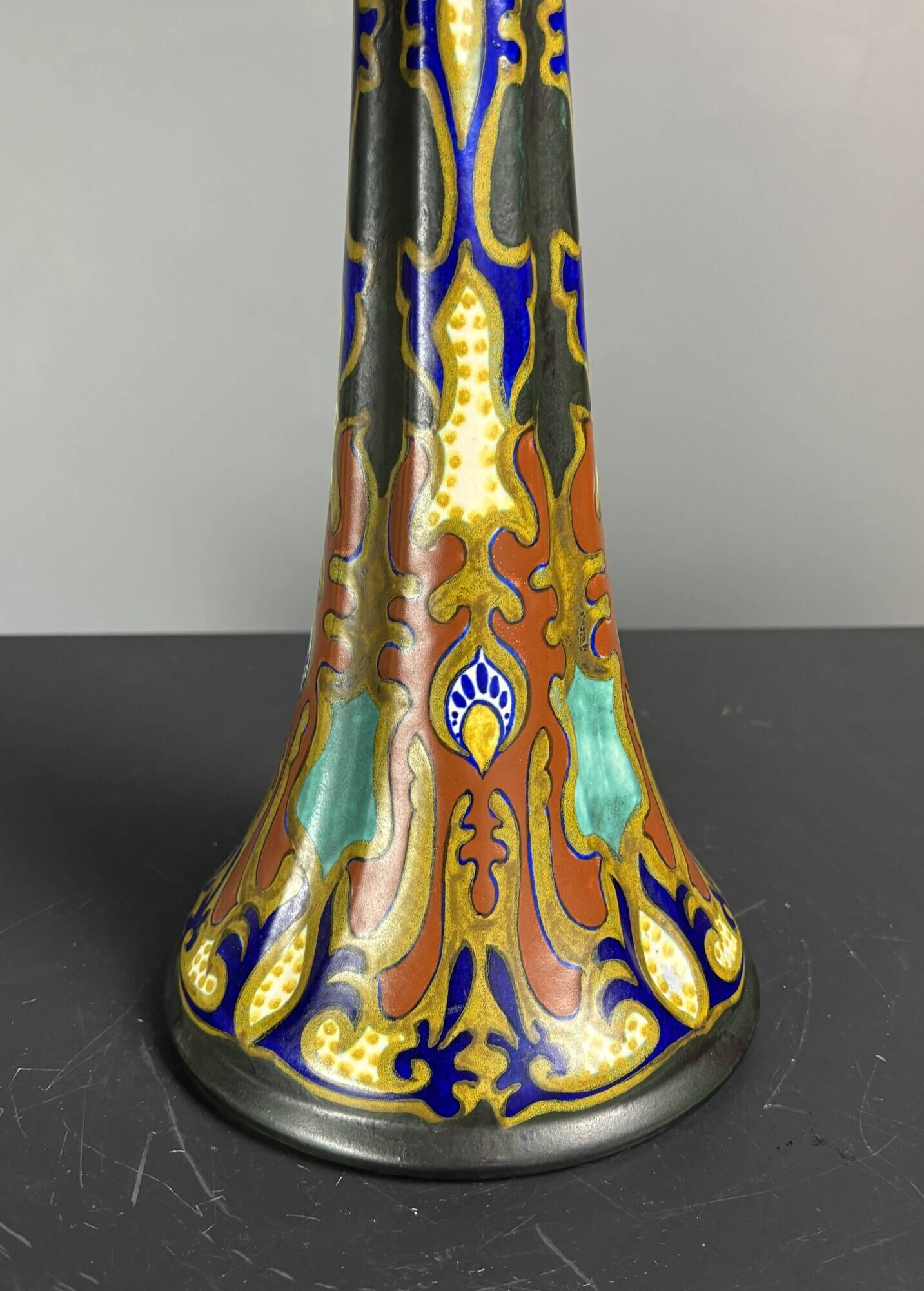 Dutch ceramic art nouveau Plazuid Gouda Pottery table lamp, 1920s