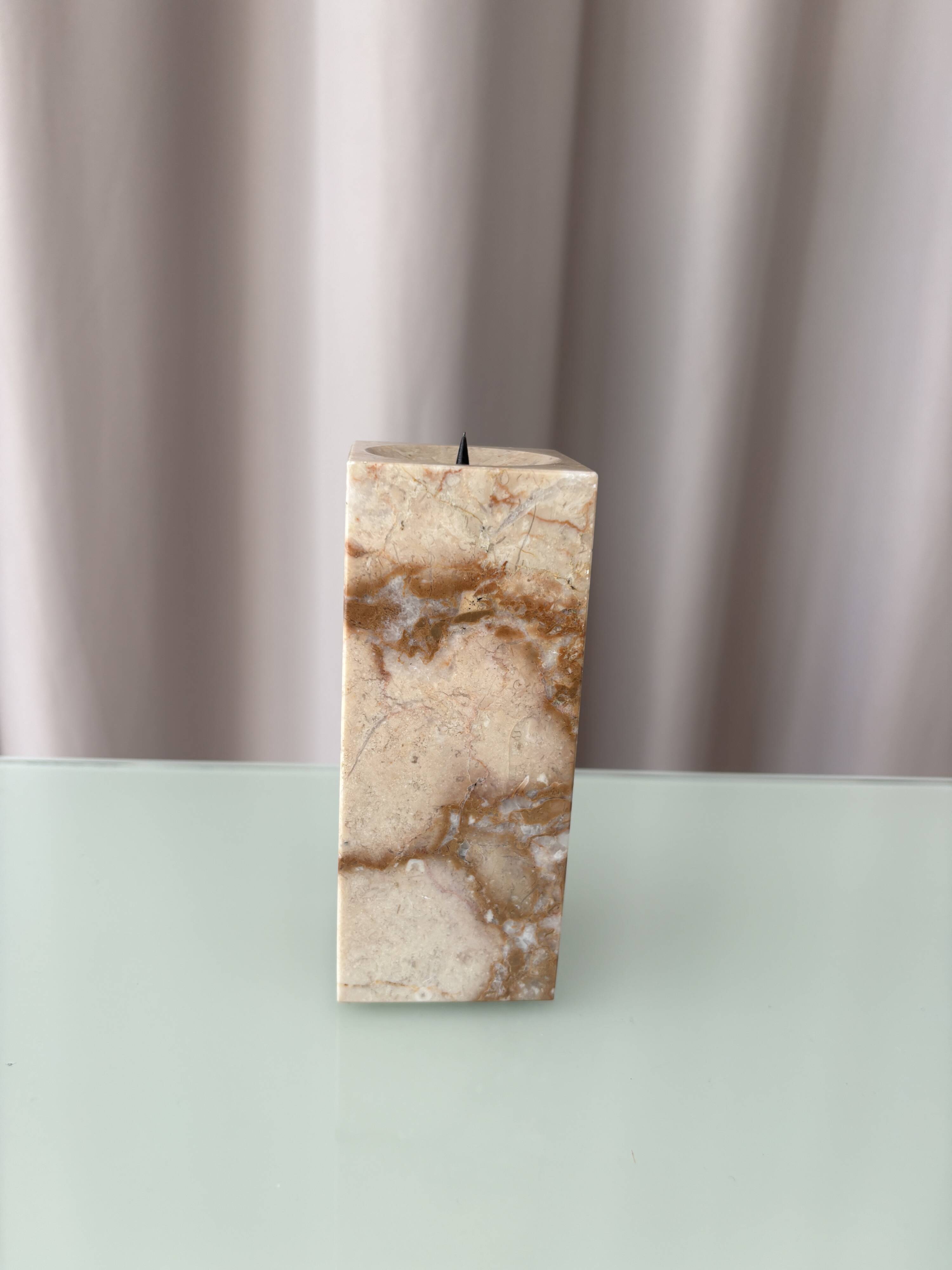 Vintage minimalist beige marble candlestick