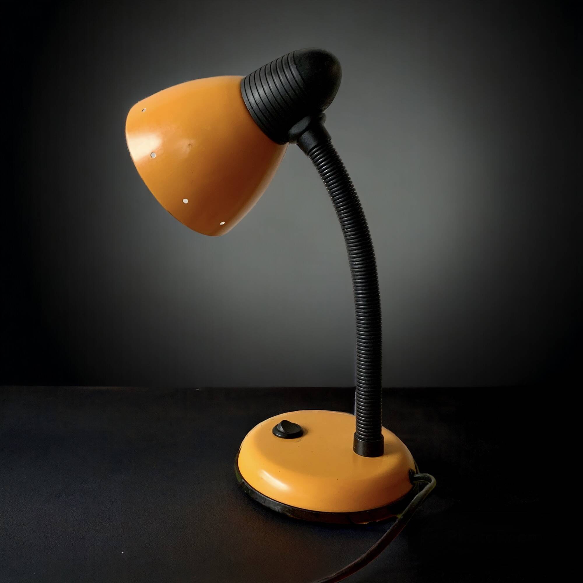 Vintage orange painted metal desk lamp