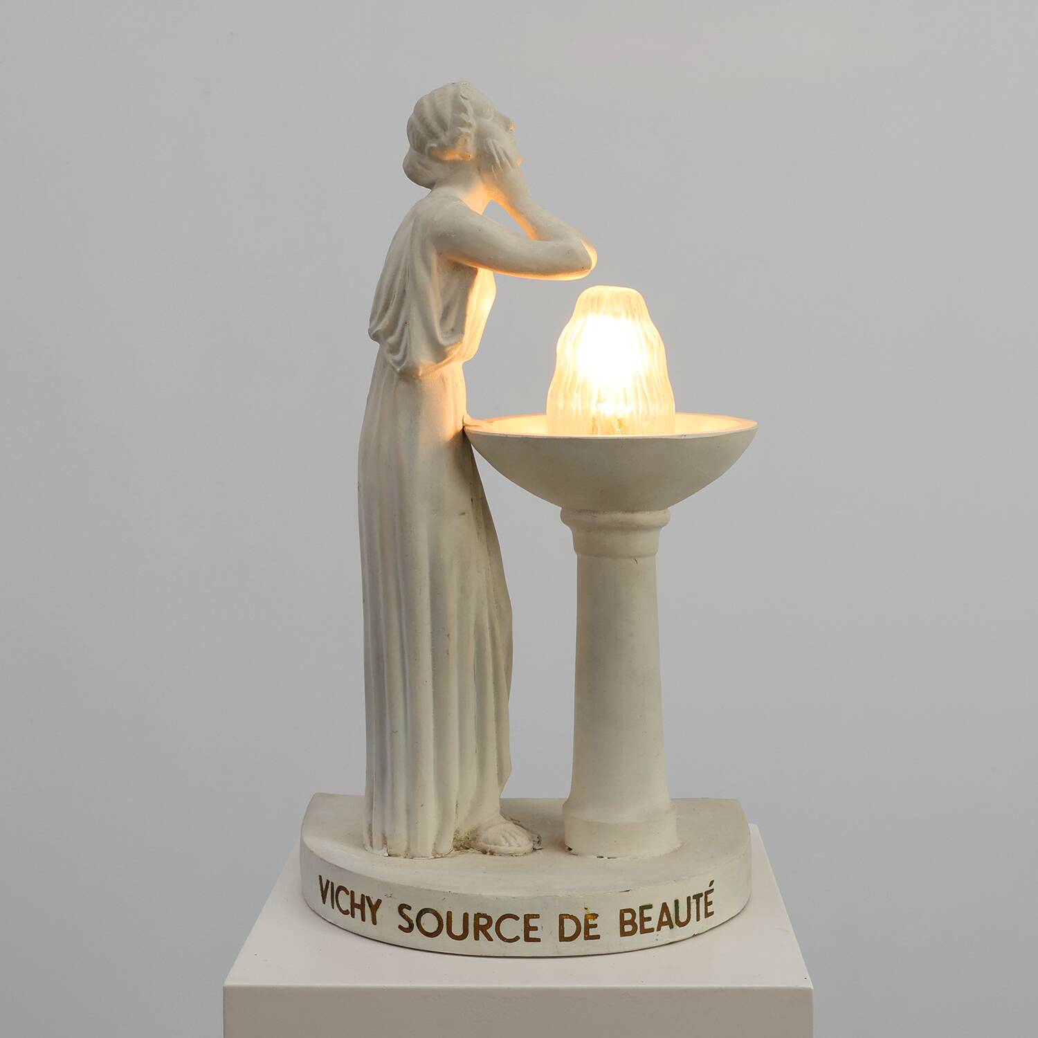 Art Deco Vichy Advertising Lamp in Plaster, Belgium 1930s